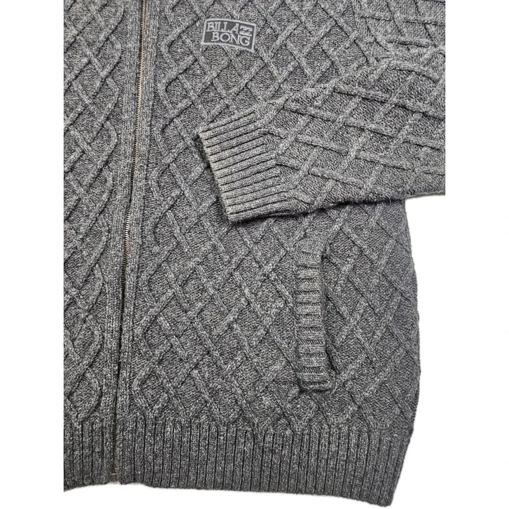 Billabong Stormy Cardigan Sweater Cable Knit Jacket Mens XL Grey Wool H1JP11BIW1